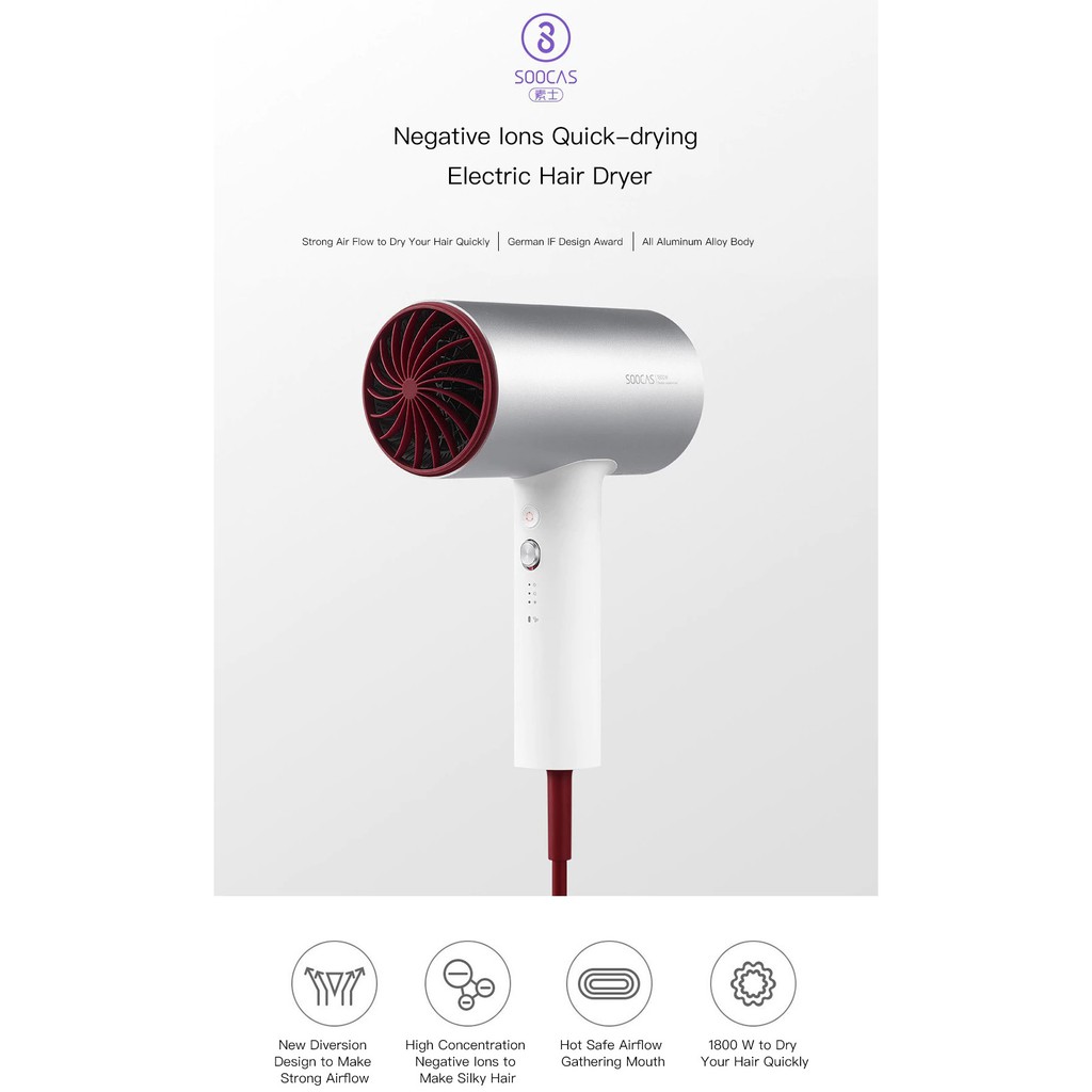 SOOCAS H3S Hair Dryer - Pengering Rambut dengan Ion Negatif dari SOOCAS