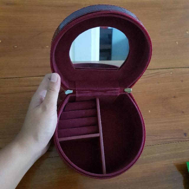 Kotak Emas Tempat Perhiasan & Aksesoris - Traveller Jewelry Box Maroon Croco