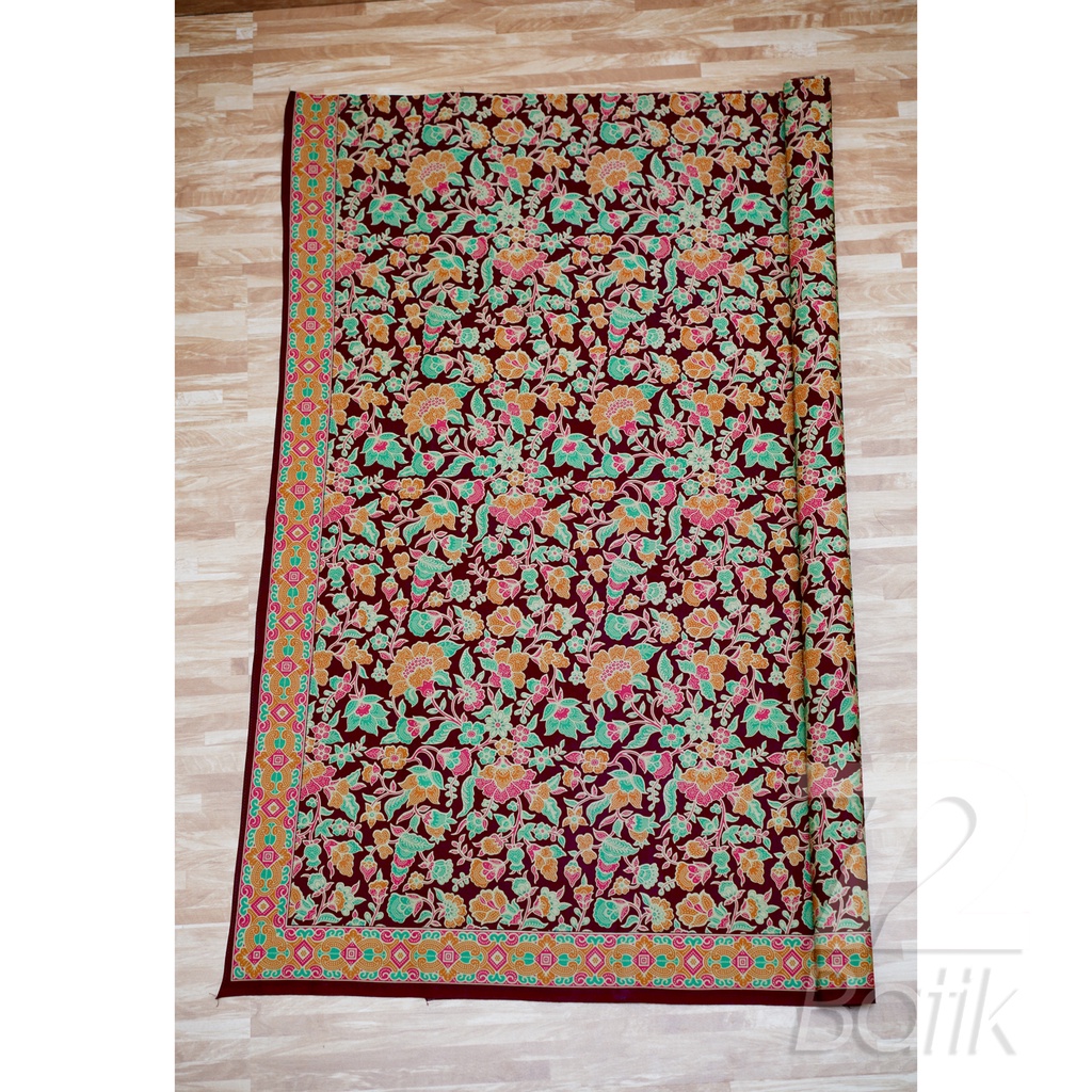 KAIN BATIK KATUN Premium Motif Kembang Warna Coklat Tua Orange Hijau Merah 721307 Cap 72 Jarik Jarit Samping Kebat Panjang Batik Katun Modern Premium Bahan Seragam Batik Pernikahan Kantor Keluarga Murah Kamen Jadi Batik Bali Lembaran