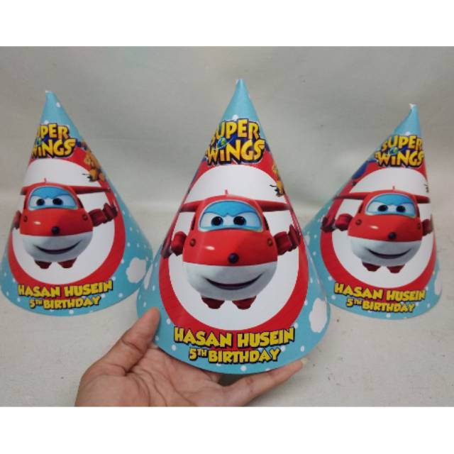 Topi kerucut superwings / topi ultah kerucut superwings