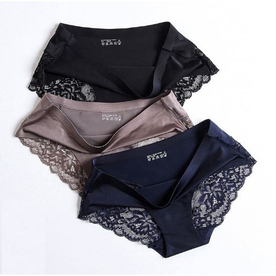 HUES.ID Celana Dalam Renda Brief Seamless Ice Silk Lace Underwear Panties Wanita Murah 2026