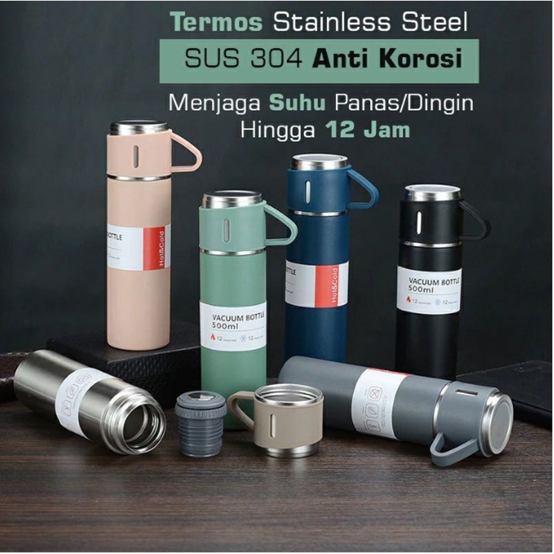 [SMALLBELL SHOP]Termos Sultan Vacuum Flask Set / Botol Minum Cangkir Premium 500 ML Panas Dingin