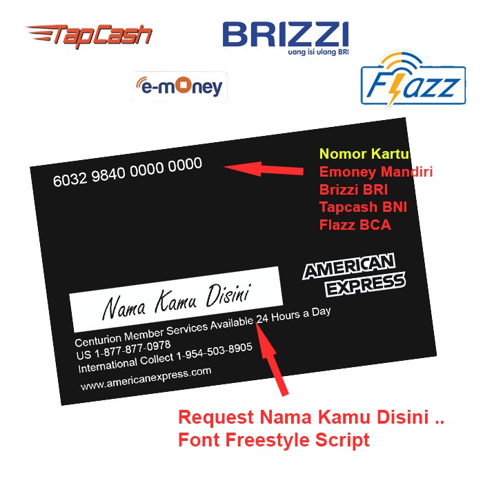 Kartu American Express Custom AMEX Card E-Money cetak GLOSSY / MENGKILAP mirip asli