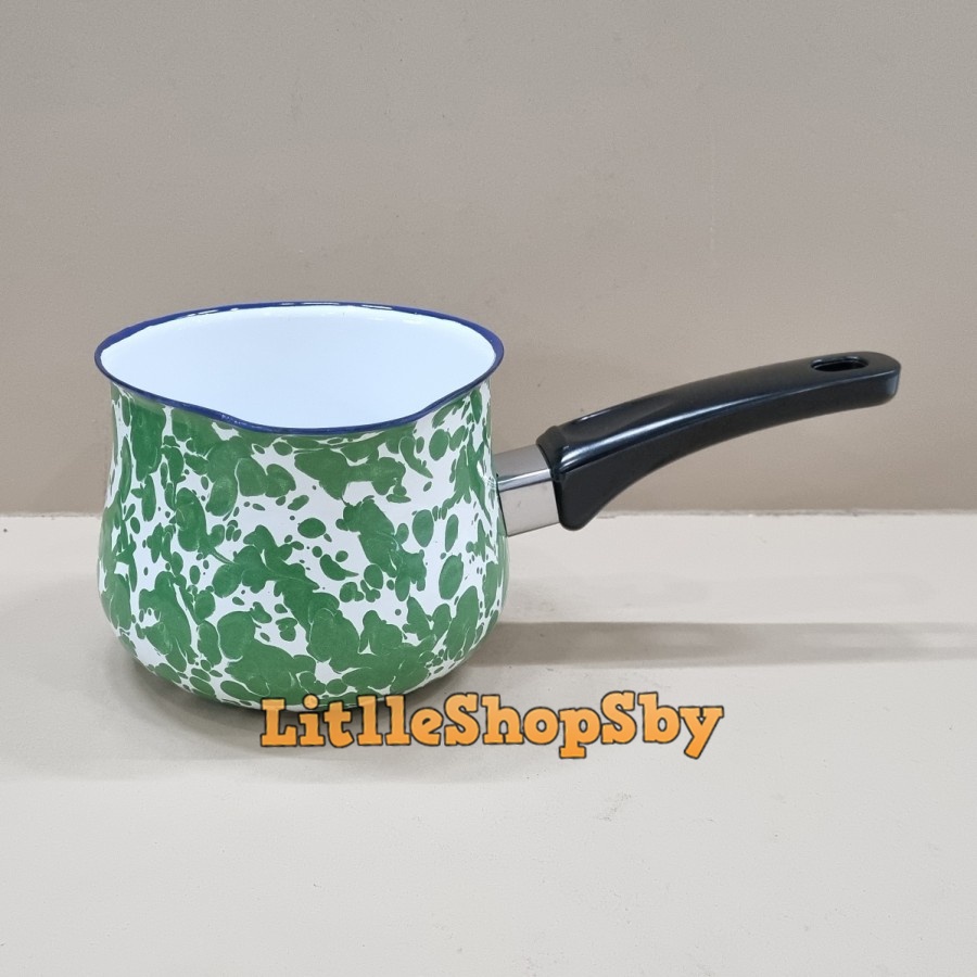 Panci Milk Pan Ejiri Enamel 1 Tangan Hijau Tua Blirik Loreng Marble