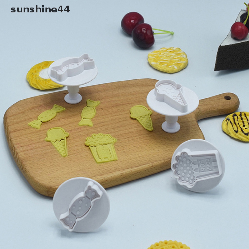 Sunshine 4pcs / Set Cetakan Pemotong Es Krim / Cookies / Popcorn / Permen Dengan Plunger