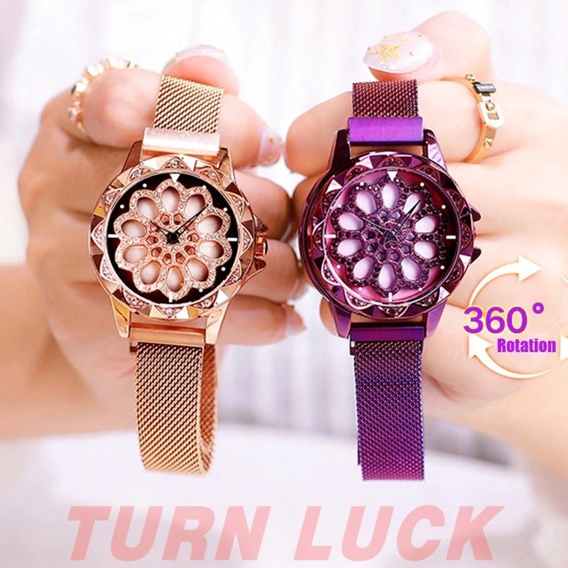 Jam Rantai Magnet Premium Putar Puter 360Derajat QUARTZ Fashion Pencinta Korea Mode Tinggi Minimalis