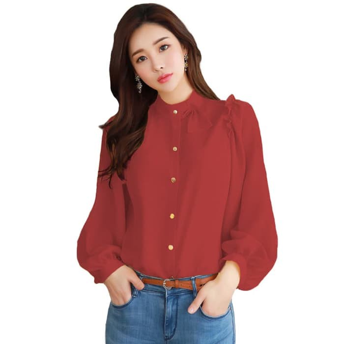 Okechuku Heiren Baju  Kemeja  Tangan Panjang Wanita Gaya 