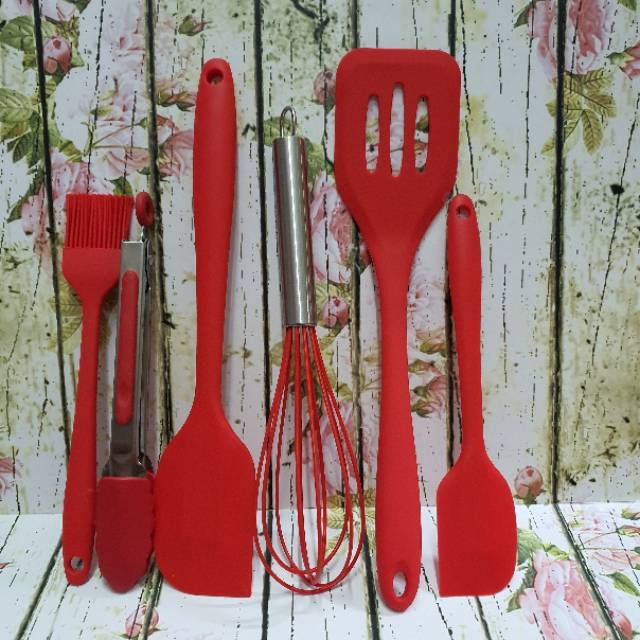 Silicone Spatula set WHISK 6 pcs with tongs /alat masak silikon