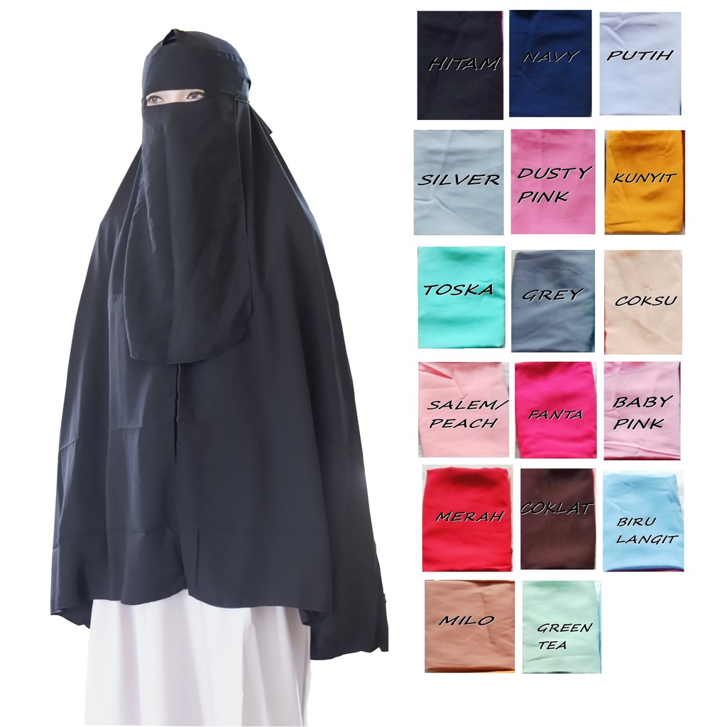 Hijab Khimar Bergo Jumbo Non Pet 100x125 XXL Free Cadar Niqab Wolfis