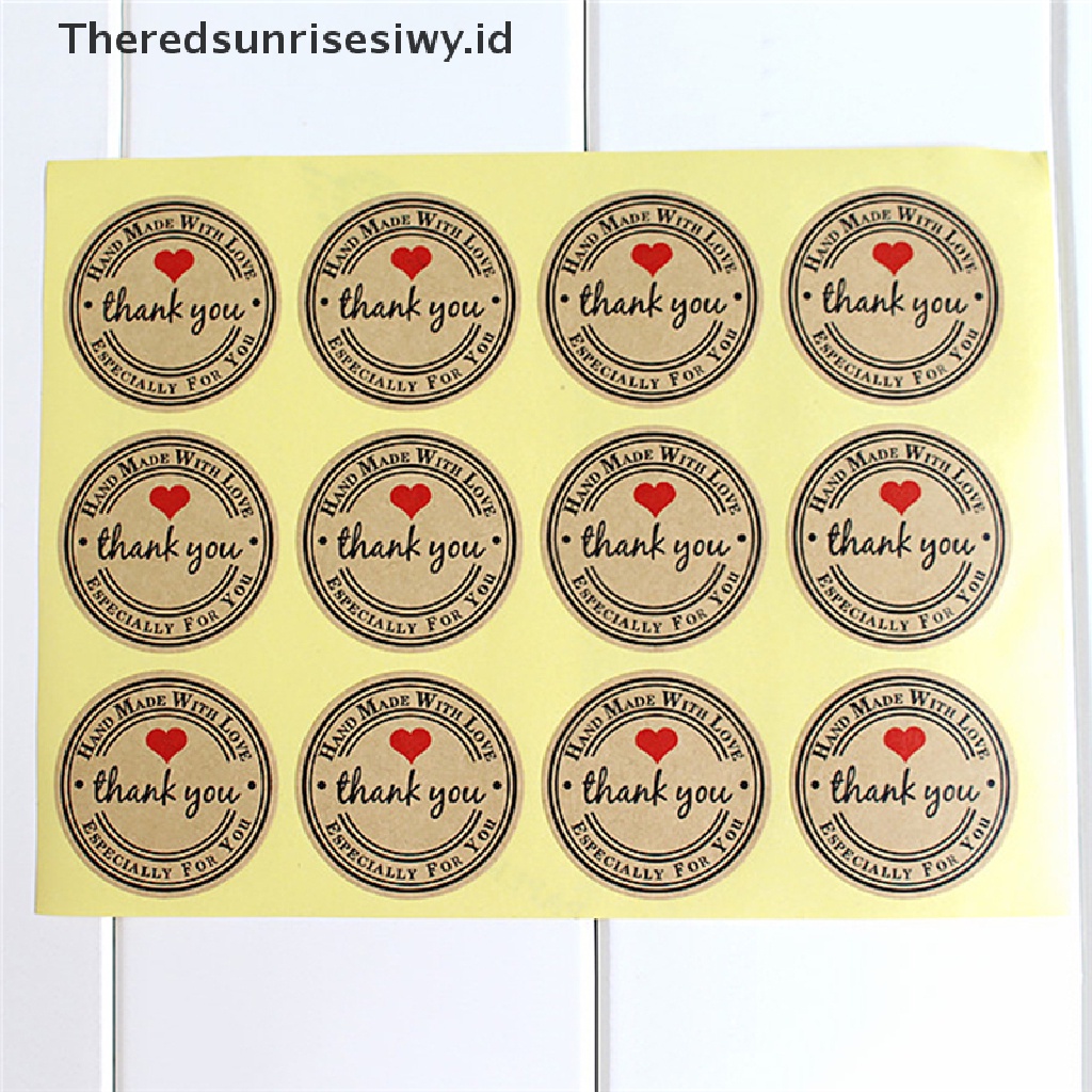 # Alat Rumah Tangga # 12 / 60 / 120pcs / set Stiker Label Tulisan Thank You Handmade with Love Bahan Kertas Kraft 38mm Stiker Kertas Kraft Tulisan Thank You With Love Untuk Label Pernikahan