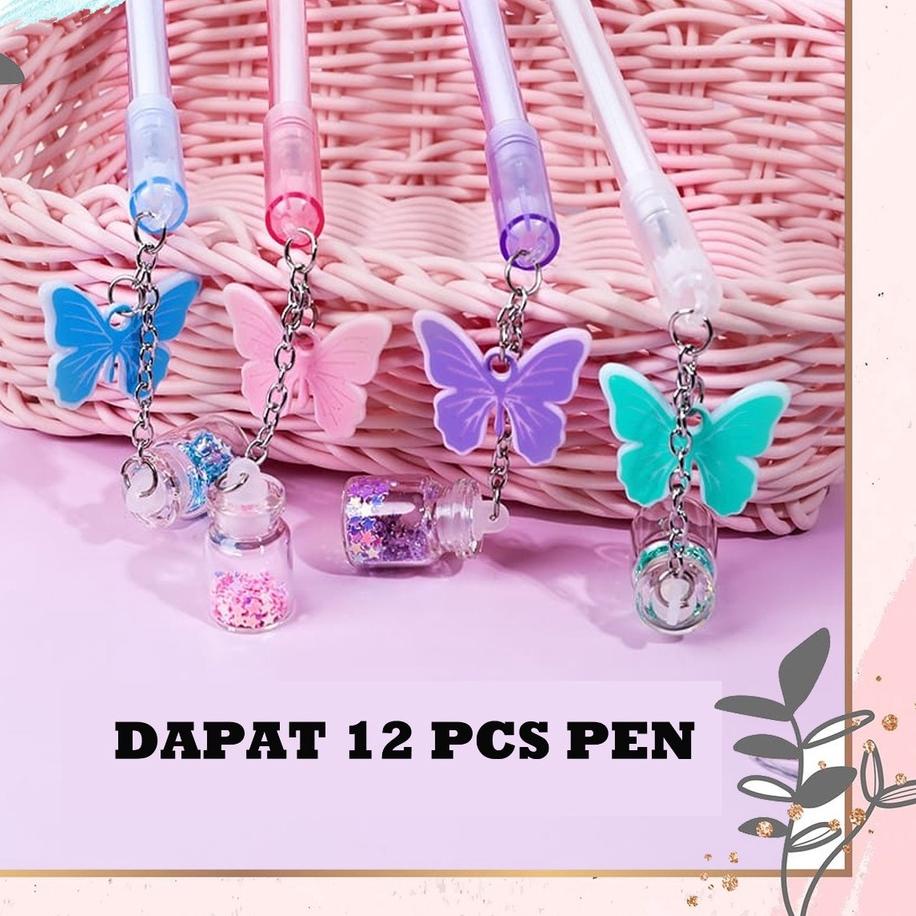 

Berkualitas! SELUSIN PULPEN KUPU KUPU BOTOL GLITTER ISI 12 PCS PEN GEL KARAKTER UNIK LUCU PENA 한