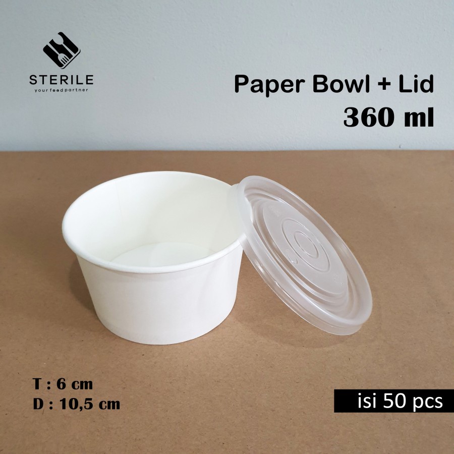 Paper bowl 360 ml + tutup isi 50 pcs / mangkuk kertas 360 ml / 12 oz