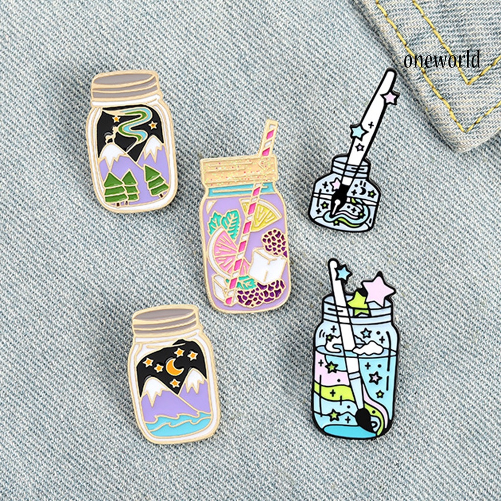 OW@ Cartoon Enamel Pin Ink Bottle Brooch Lapel Coat Jar Badge Clothing Accessories