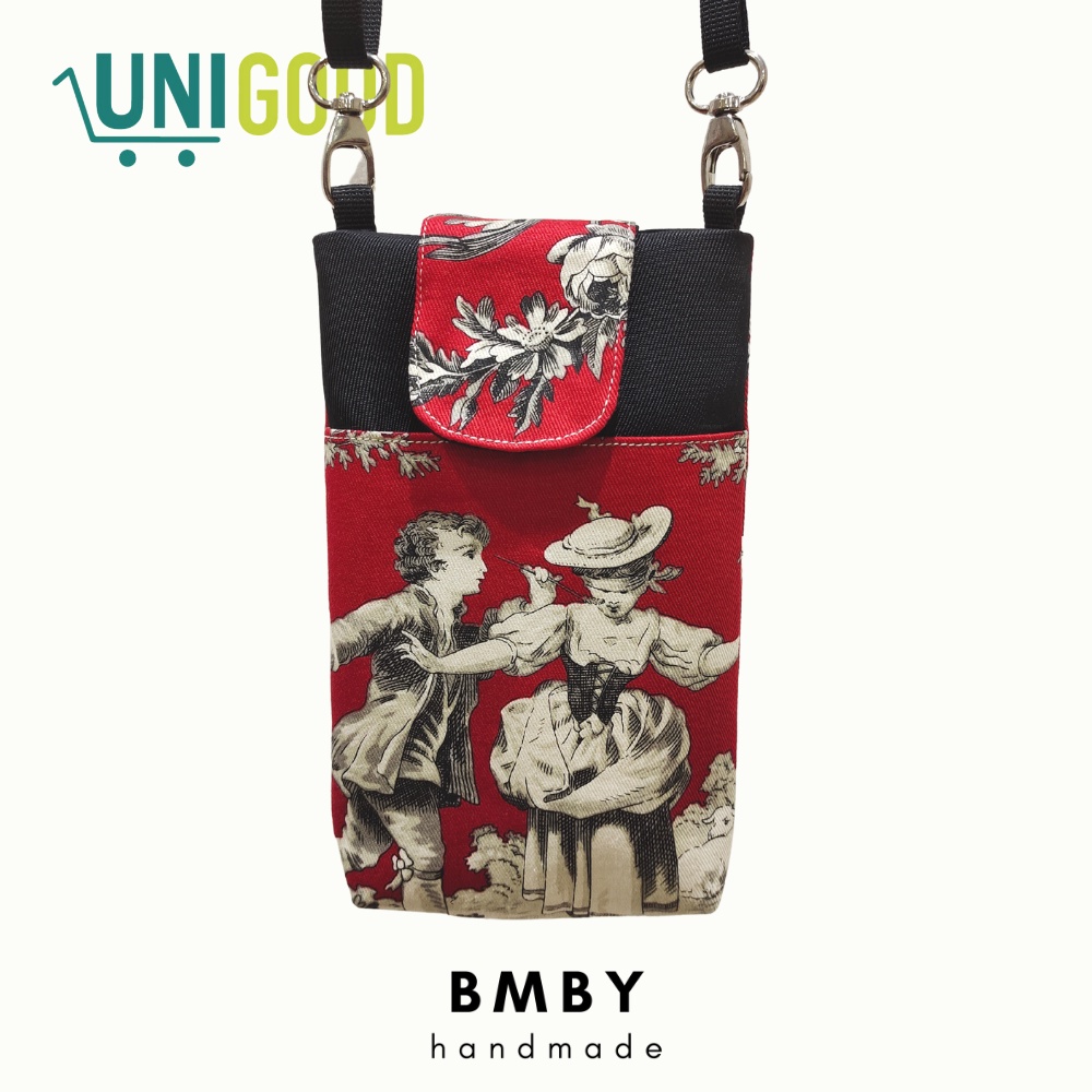 UNIGOOD X BMBY - Fabric Crossbody Phone Bag Handmade Japanese Cotton Handphone Purse Adjustable Strap Sling Bag Mini Tas HP Kain Jepang