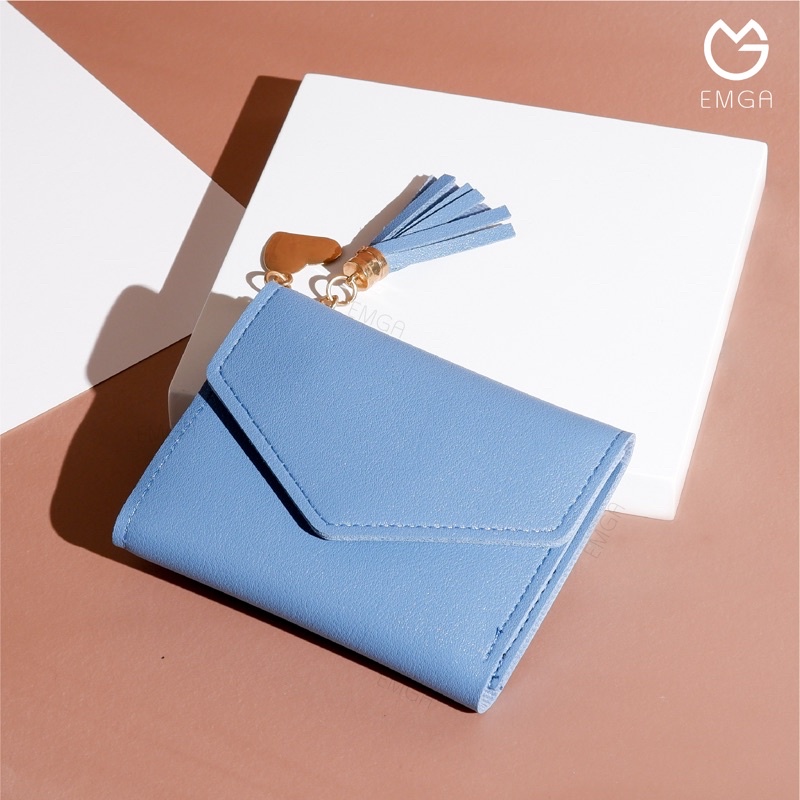 Emga Ava Wallet Dompet Wanita Lipat Mini Elegan Kulit Korea-Blue
