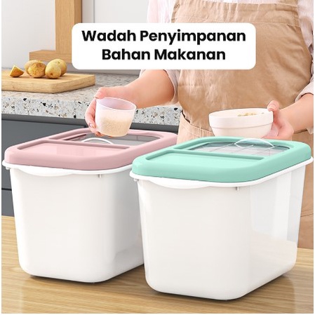 Tempat Beras Kotak Penyimpanan Kacang Tepung Makanan Rice Box Storage Bisa Didorong dengan Roda 5kg, 7,5kg &amp; 10kg