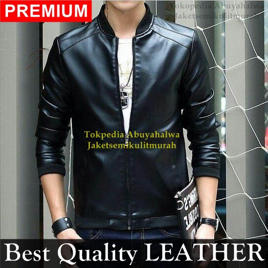 Jaket Semi Kulit Casual Cowok Korea Slim Fit  Leather Premium