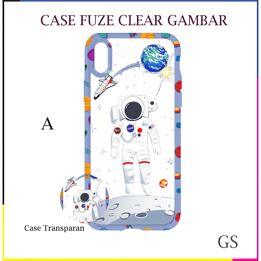 Casing Import REALME C11 C12 / C15  6 2  2 pro / F9 A1K C2 C3 / 5   Case Fuze Clear Karakter Kartun Astronot