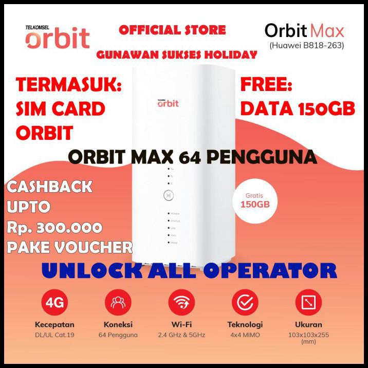 Telkomsel Orbit Max Modem Wifi 4G Lte Free 150Gb Huawei B818 Unlock - Lock 150Gb