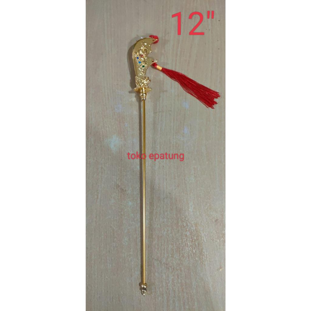 Pedang patung / Golok patung Dewa kwan Kong / kwan kung - 12 inch - kuningan - Mutiara