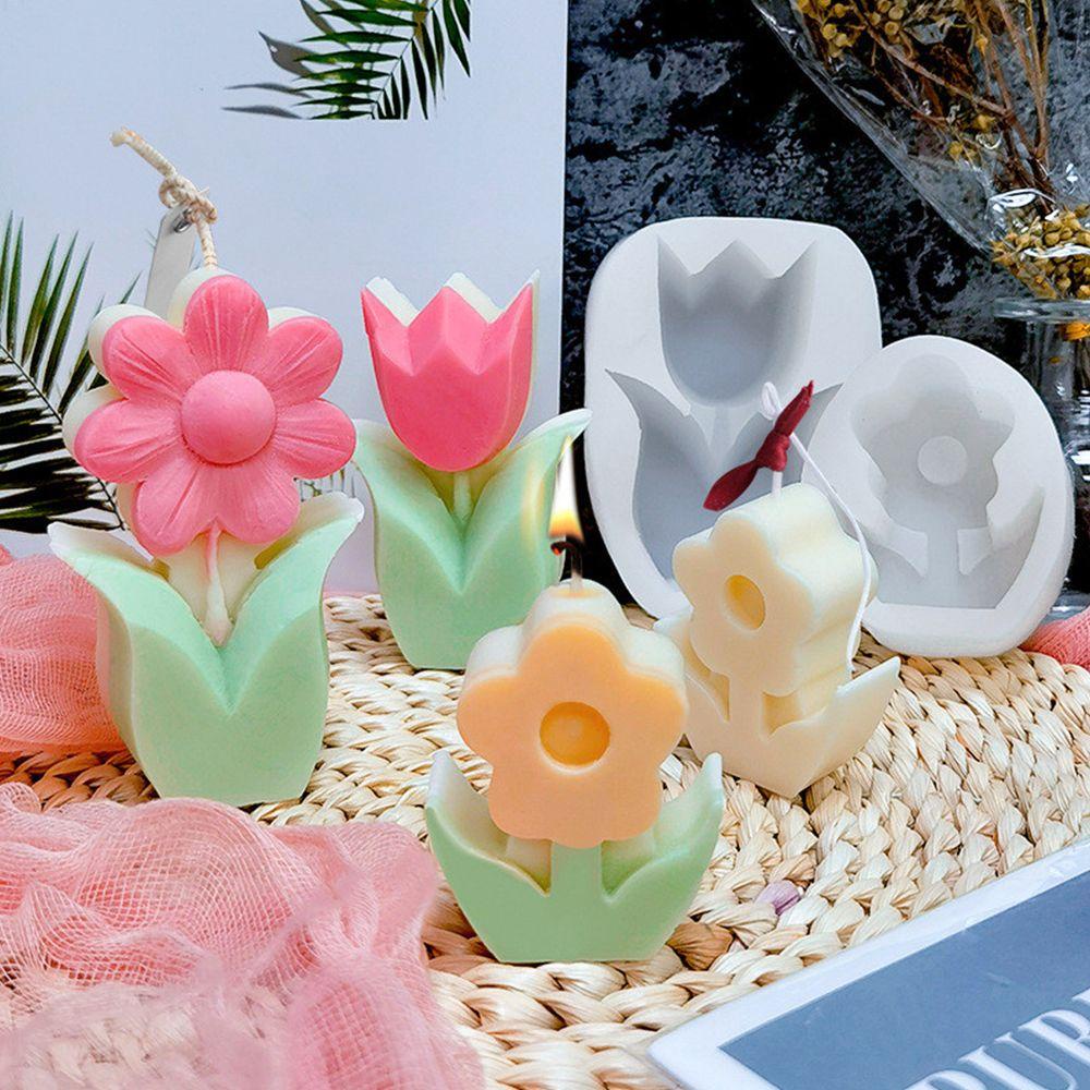 Cetakan Lilin Aromaterapi Bentuk Bunga Tulip 3D Bahan Resin