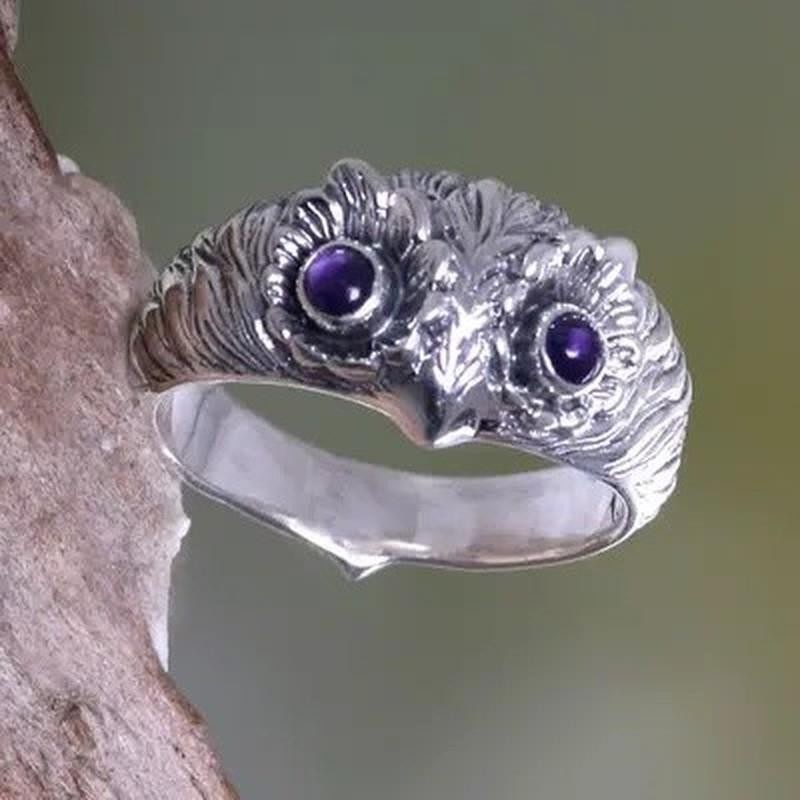 Cincin Desain Mata Elang Biru Gaya Vintage Gothic Untuk Pria