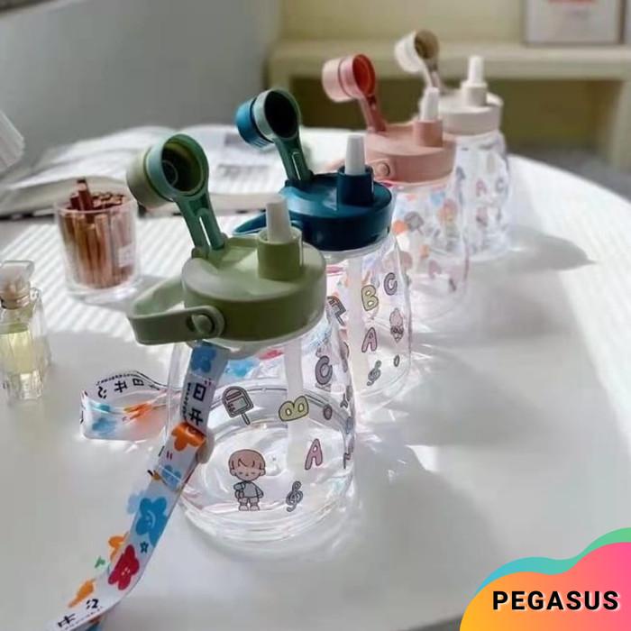 H485 NEW Big Belly Water Bottle / Botol minum anak Stiker Tali 1100ml Bisa Cod