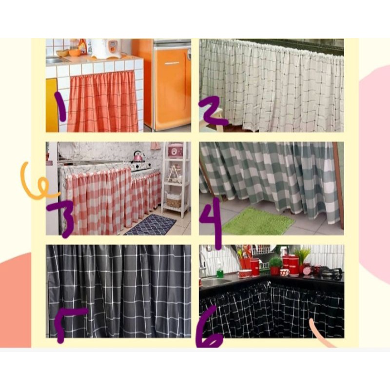 gorden kolong dapur motif kotak-kotak