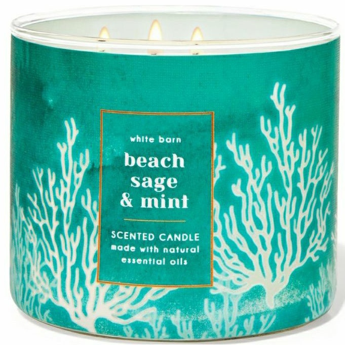 BATH &amp; BODY WORKS BBW BEACH SAGE &amp; MINT 3-WICK SCENTED CANDLE 411 G LILIN WANGI 3 SUMBU UKURAN BESAR PENGHARUM RUANGAN