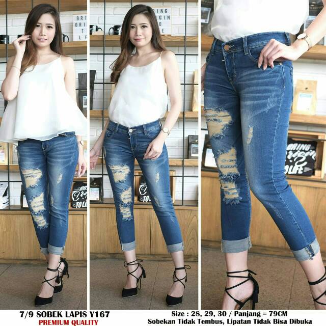 Celana Jeans 7per9 Sobek Lapis Y167