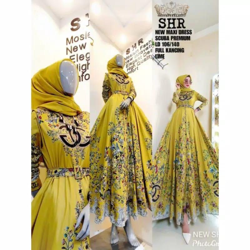 dress Maxi scuba premium lime,ORI shr