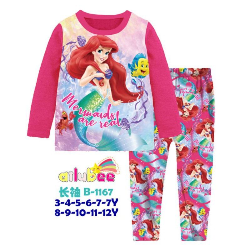 Piyama Baju Tidur Anak Import Mermaid Ariel