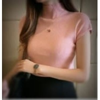 worldshop - Atasan Rajut Wanita Turtleneck - Kerah Tinggi Lengan Pendek - Knit Premium-Dusty