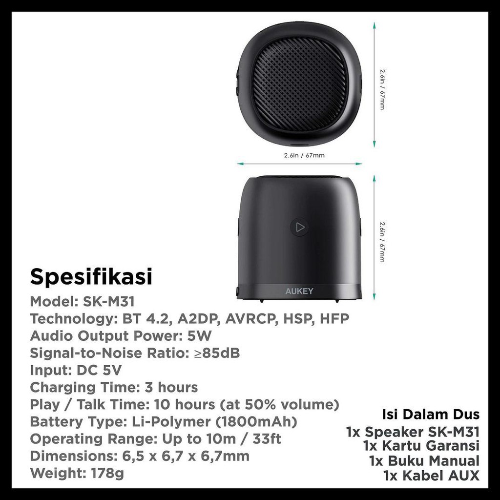 ( BAYAR DI TEMPAT BISA ) AUKEY SPEAKER MINI BLUETOOTH - 500229 (SK-M31) KODE039