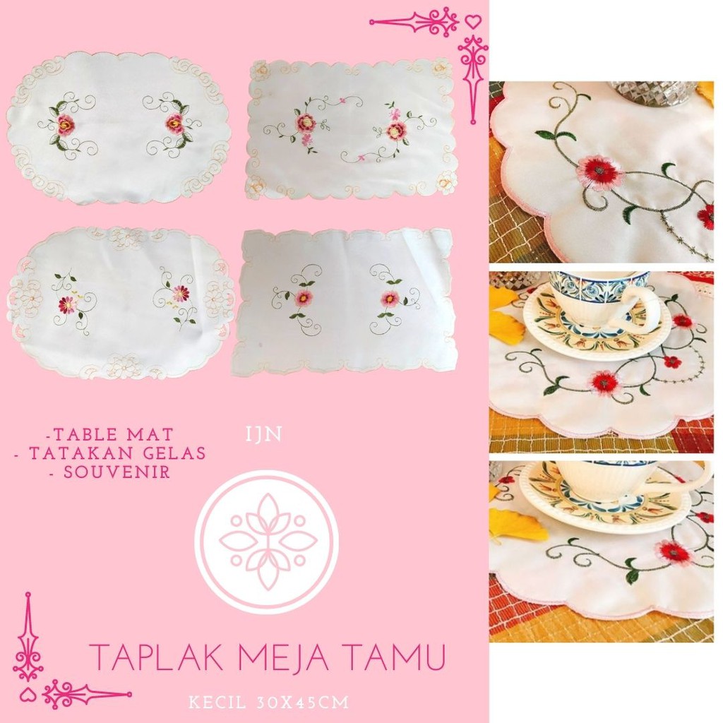 TAPLAK MEJA TAMU KECIL (30X45) - Table mat /tatakan gelas / SOUVENIR /TAPLAK Kain Bordir