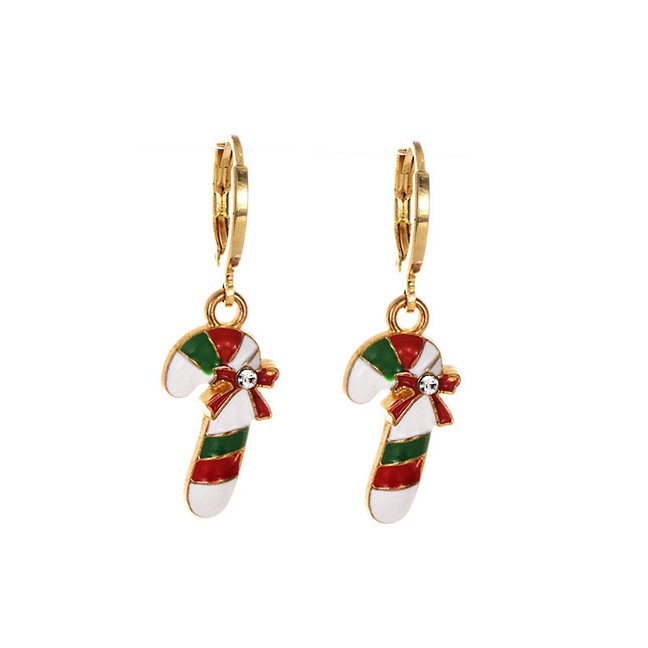 LRC Anting Tusuk Fashion Christmas Cane Alloy Drip Christmas Stud Earrings F81894