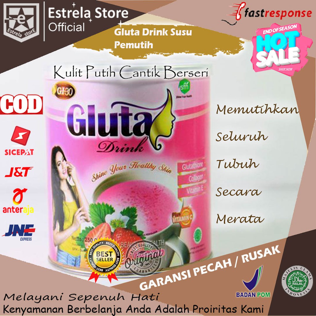 Gluta Drink Susu Gluta Suplemen Pemutih Badan Permanen Collagen Perawatan Kulit Bpom