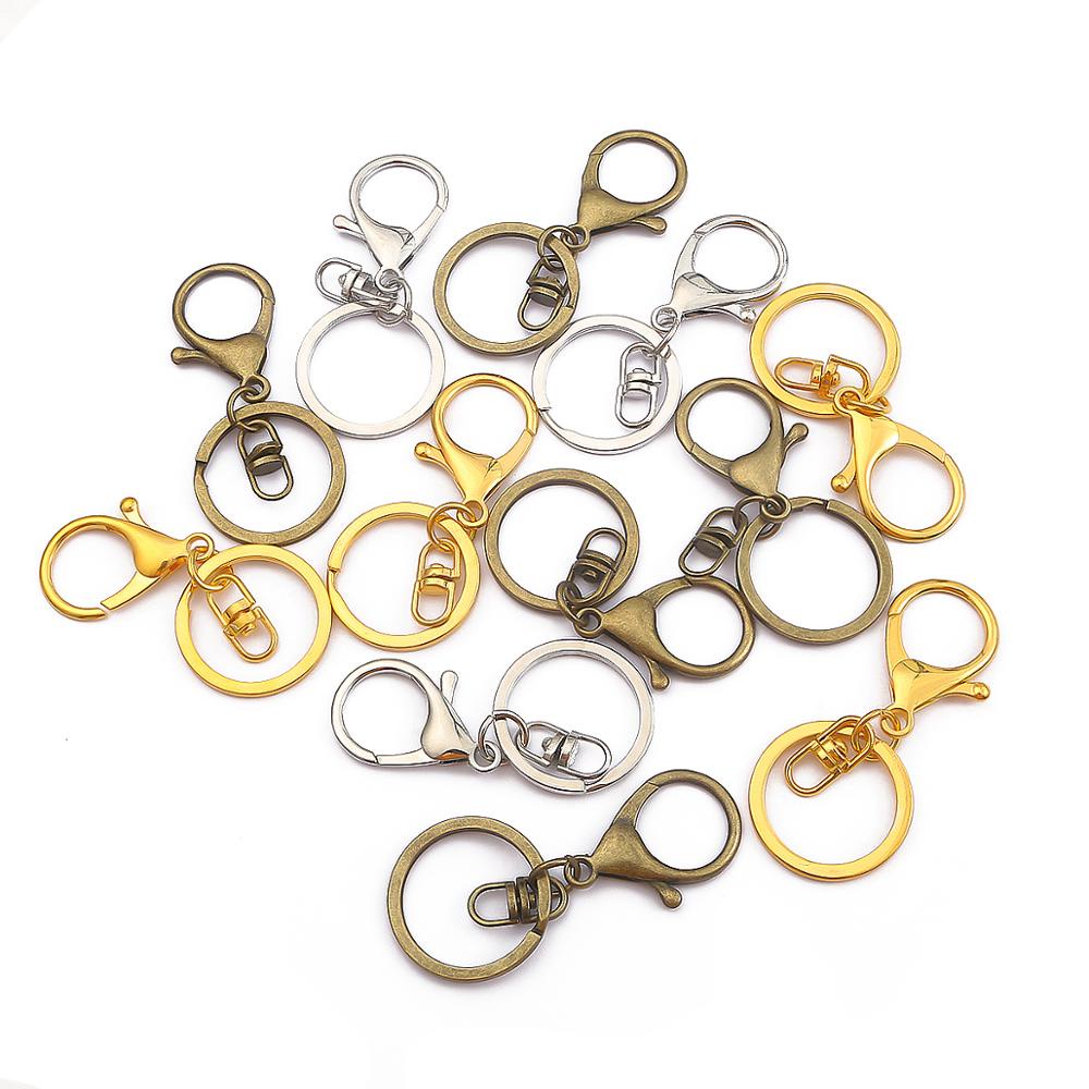 5pcs/bag Lobster Clasp Key Ring 30mm Bronze Rhodium Gold Long Split Keyrings Keychain DIY Jewelry Making 21x33MM