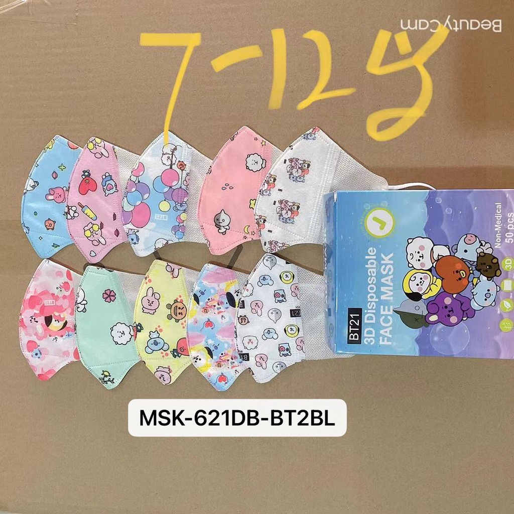 isi 50pcs/Box Masker Duckbill Anak BT21 BTS KOREA FASHION DISPOSABLE Fashion MASK IMPORT