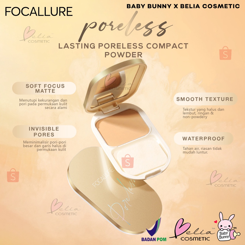 ❤ BELIA ❤ FOCALLURE Lasting Poreless Compact Powder FA206 | Powder | Bedak Padat (✔BPOM)