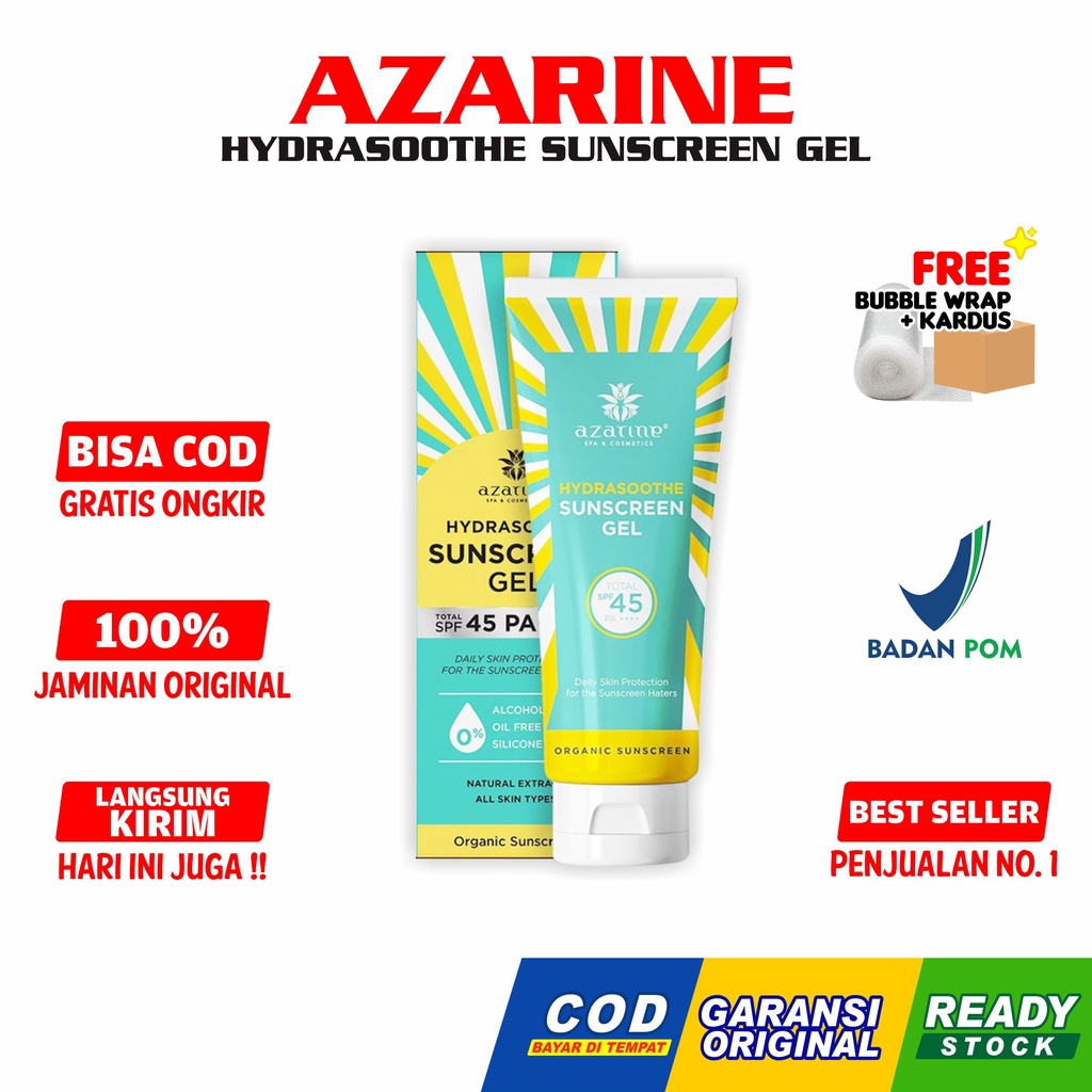 Azarine Hydrasoothe Sunscreen Gel SPF45 PA++++ Pelindung Tabir Surya BPOM Original