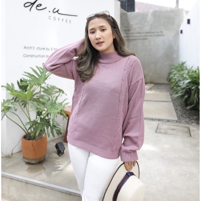 Blouse Baju Atasan Wanita Terbaru Lengan Panjang Boxy Kerah bulat cable