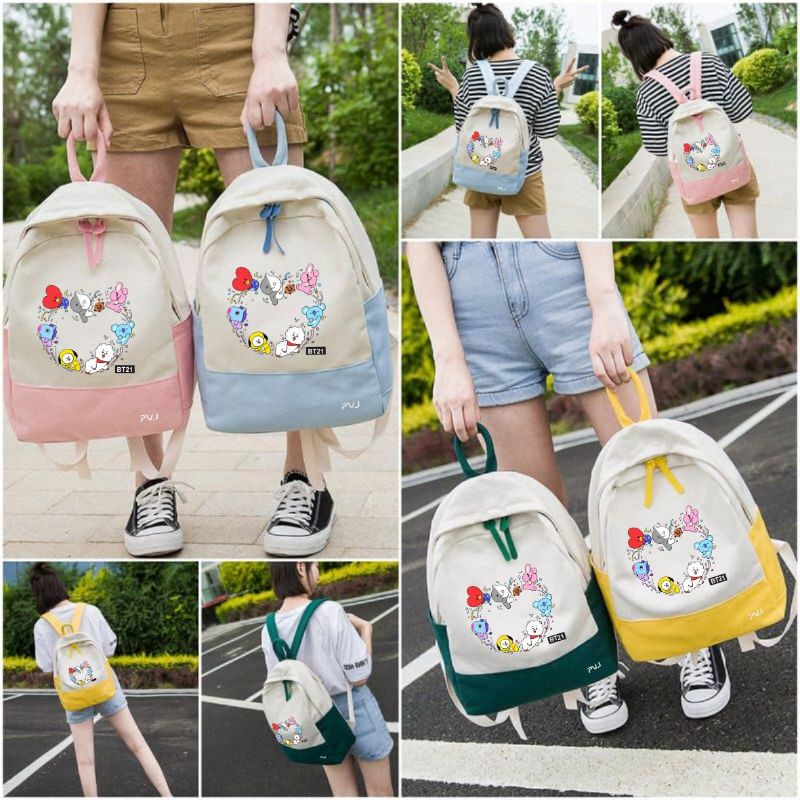 Tas Ransel Anak Perempuan Style Korea BT21 Tas Sekolah BTS Fashion Kids Backpack Original PVJ