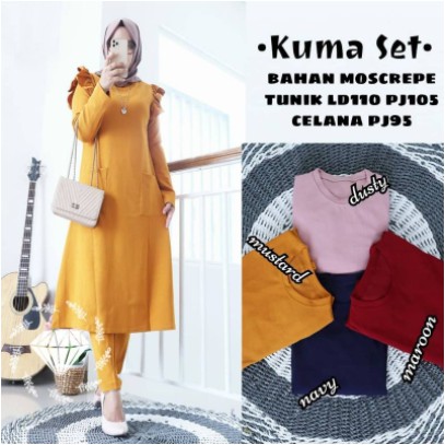 Baju Setelan Long Tunik Muslim Remaja Polos Lebaran Terbaru 2022 Model Kekinian Trendy Bahan Moscrep