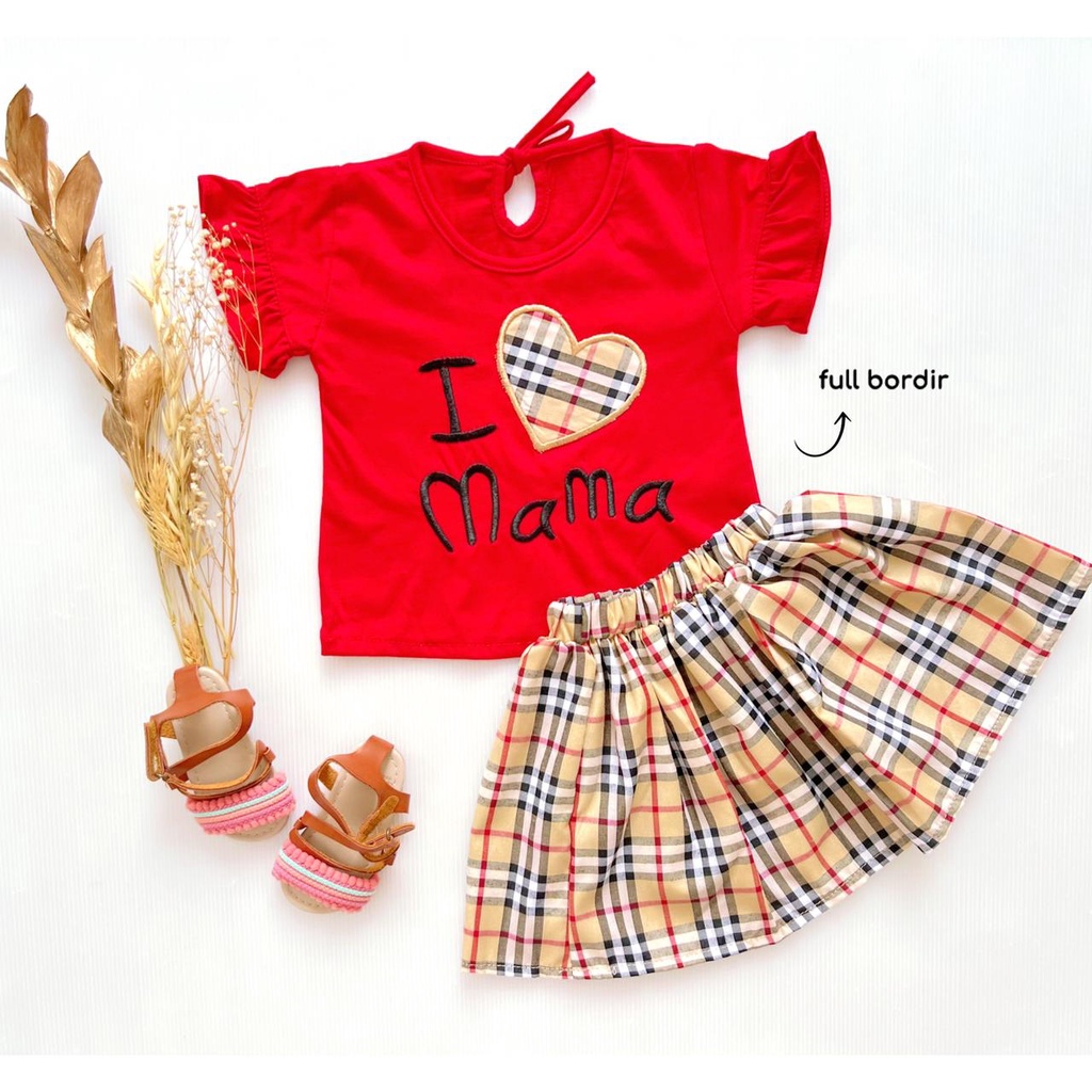 MAMA LOVER SET babeebabyshop Baju setelan jumper rok bandana anak perempuan fashion bayi cewek babygirl i love mommy sunny tutu