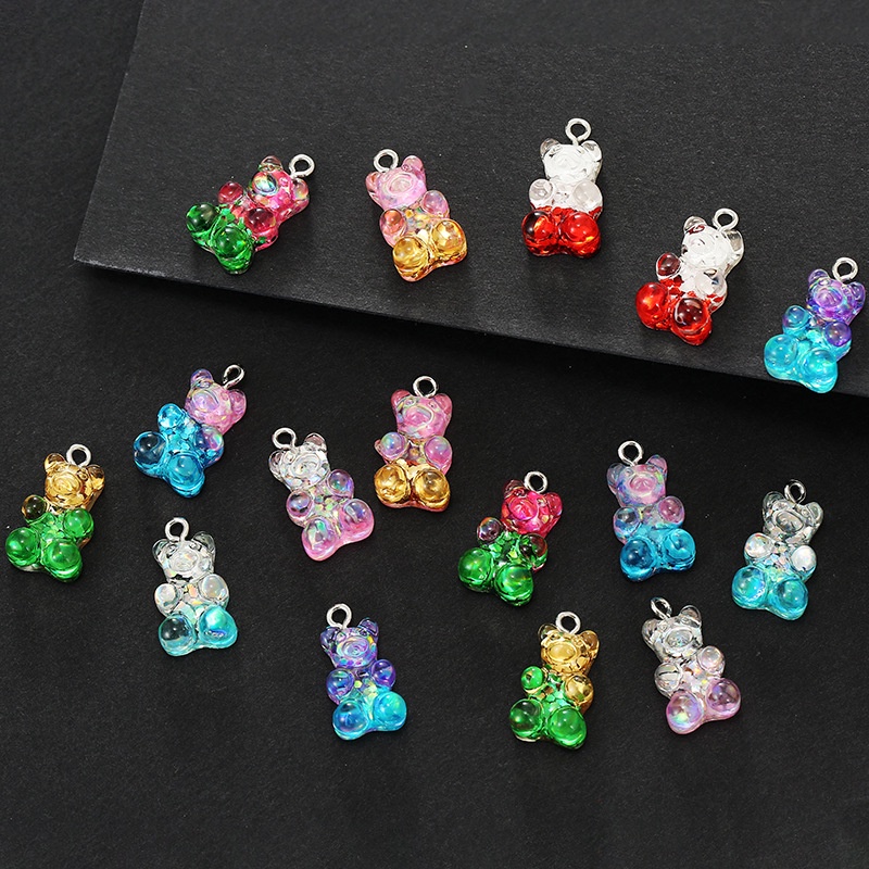 10pcs Liontin Bentuk Beruang Gummy Bahan Resin Warna Permen Handmade DIY Untuk Membuat Perhiasan