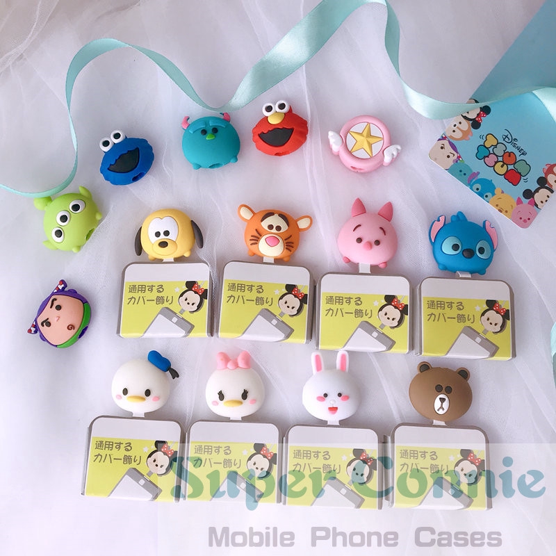 1pc Pelindung Kepala Kabel Datacharger Usb Model Kartun Beruangelmo Untuk Iphoneandroid