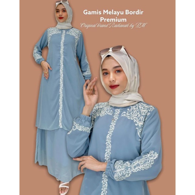 Gamis Malaysia Melayu Ceruty Babydoll Bordir Putih Premium