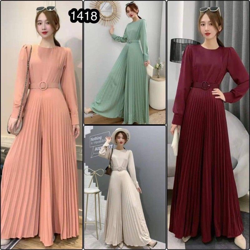 Carvie  Jumpsuit panjang import wanita jumpsuit lenngan penjang plisket import wanita fashion hijab
