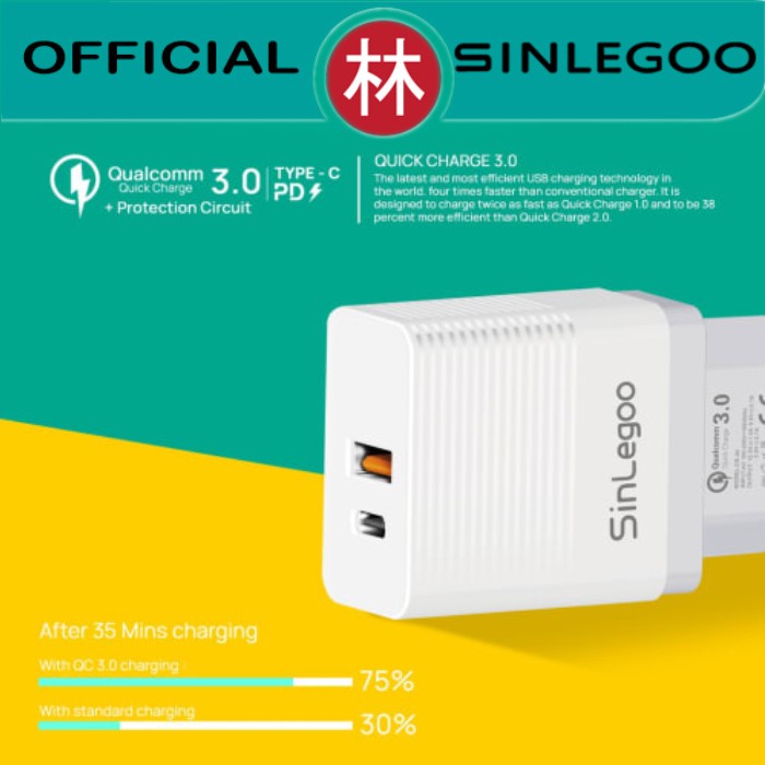 Sinlegoo CR-04 Fast Travel Charger PD-18W &amp; QC 3.0